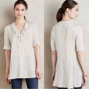 Anthropologie 11 1 TYLHO Of White Ivory Ruffle Tunic  Blouse Button Size XSmall